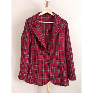 Shein Red Plaid Blazer Tartan Notched Lapel Two Button Jacket Mens Size 6 / M